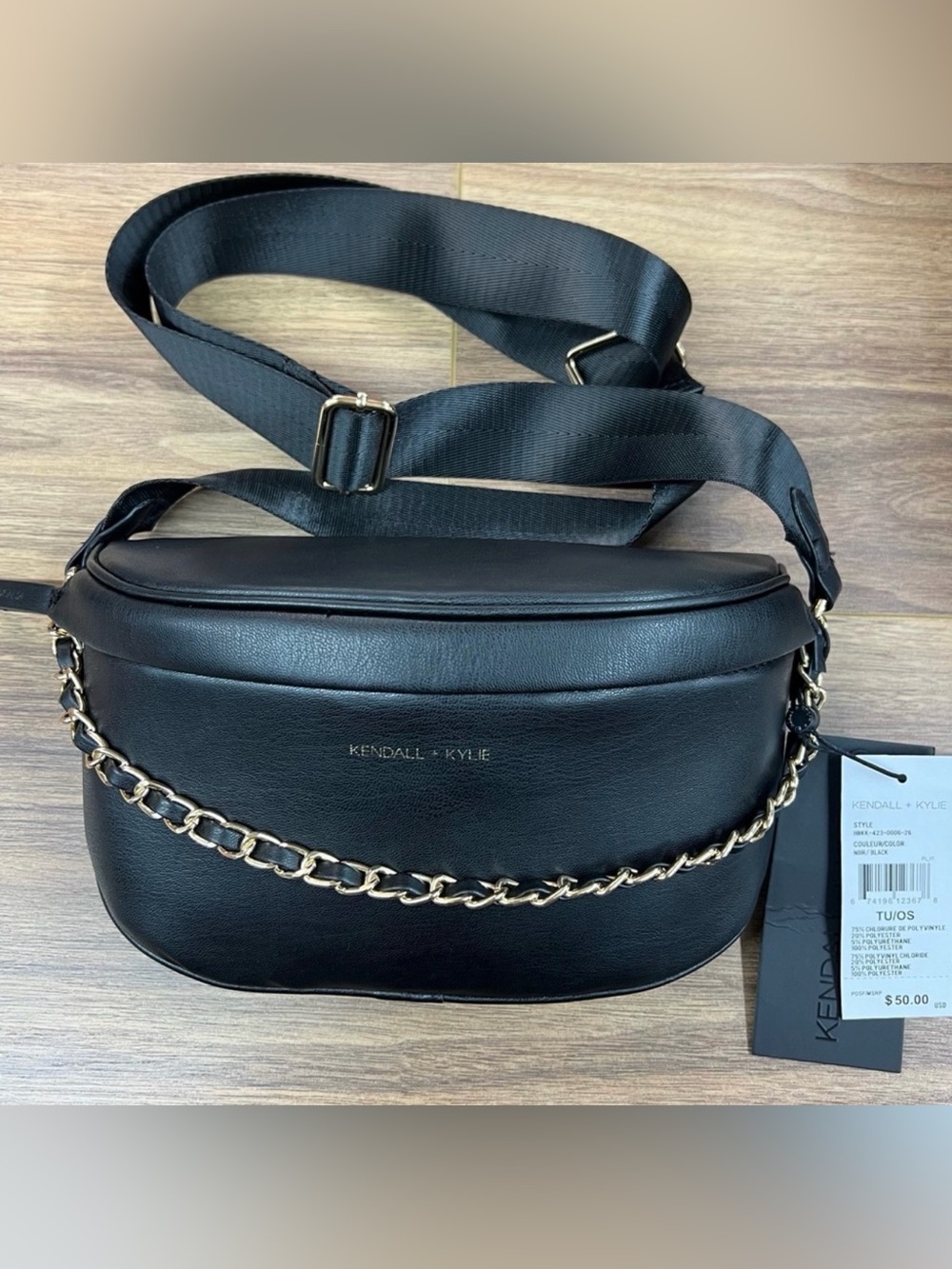 KENDALL+KYLIE Black Zip Pocket Adjustable Strap Crossbody Bag/Fanny Pack NWT